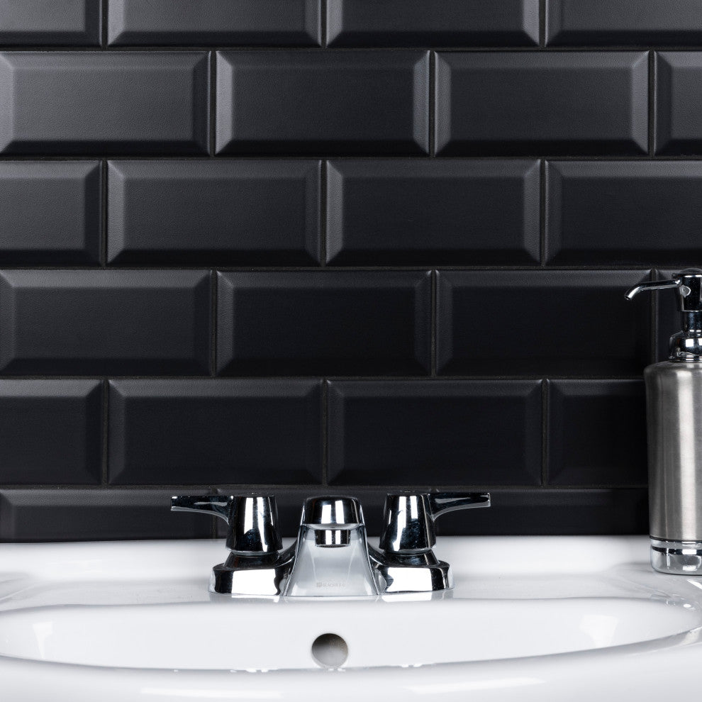 Crown Heights Beveled Ceramic Wall Tile, Matte Black