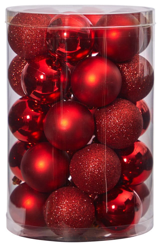 Holiday Xmas 30 Count 2.5" Shatterproof Ornament Set With Re-Useable Container
