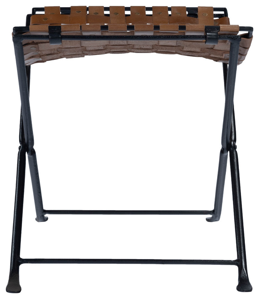 Karma Brown Woven Leather Stool