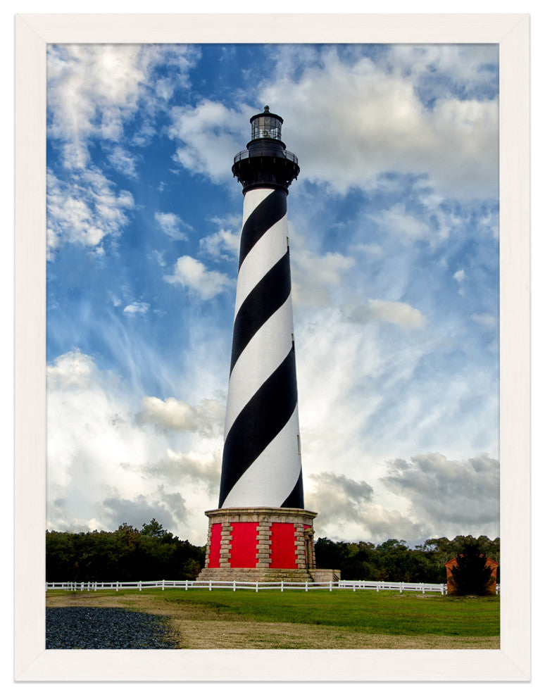 Cape Hatteras Lighthouse Coastal Landscape Framed Photo Paper Wall Art Prints, White, 16" X 20"