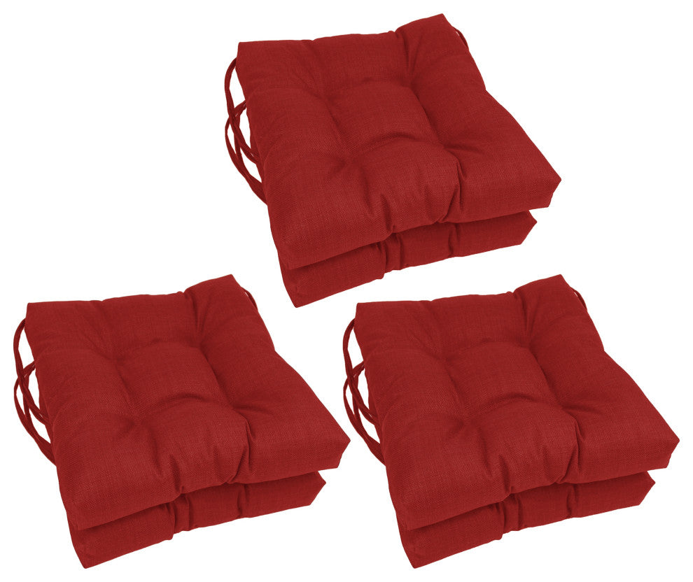 16" Spun Polyester Solid Outdoor Square Tufted Chair Cushions, Set of 6, Paprika