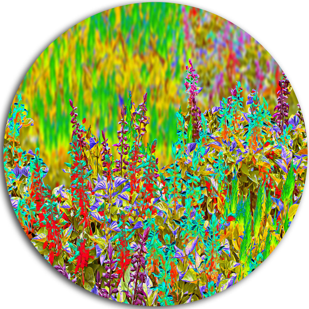 Colorful Textured Flowerbed, Floral Art Disc Metal Artwork, 11"