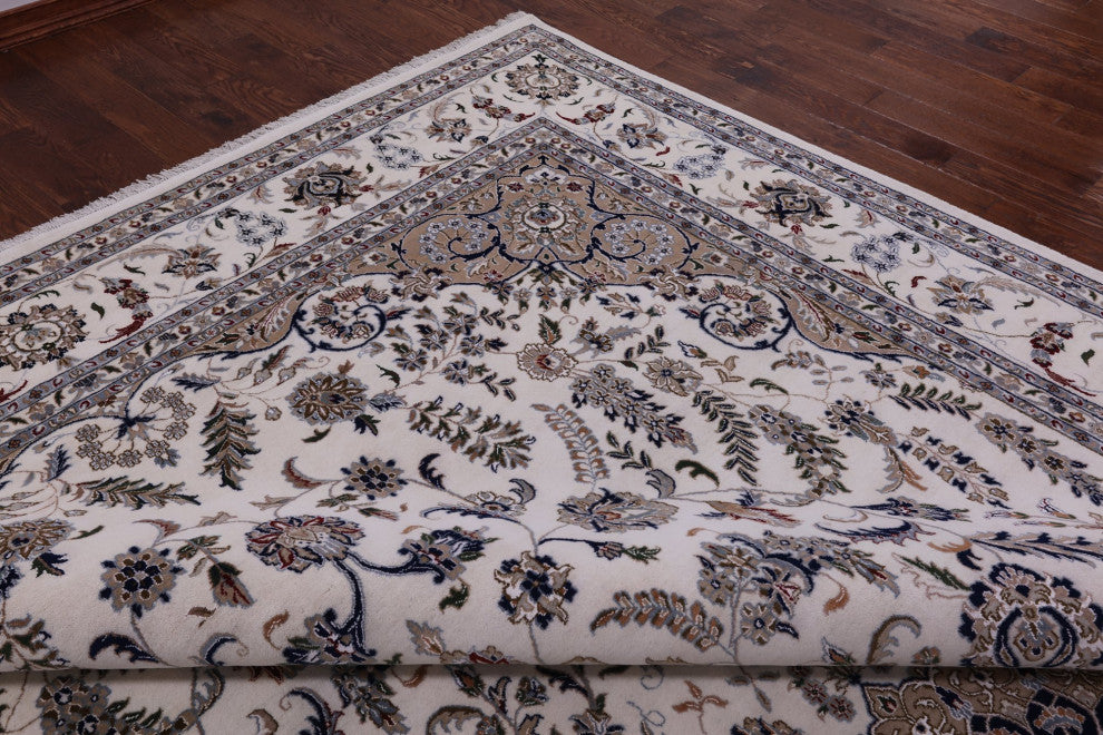 10' 7" X 17' 5" Wool and Silk Persian Nain Hand Knotted Rug Q9349