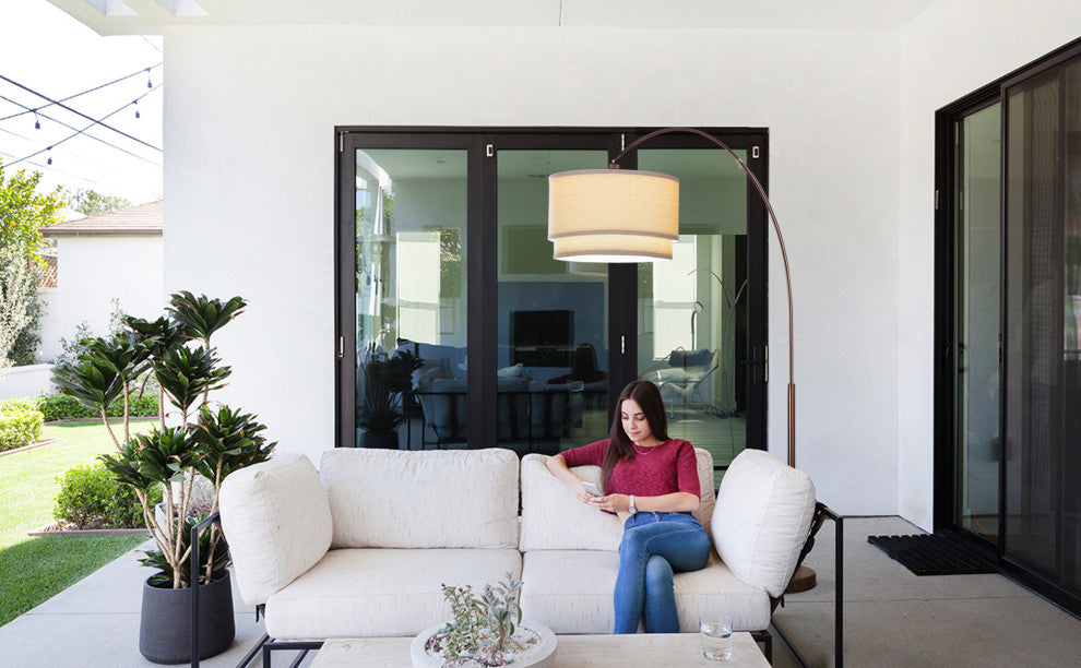 Brightech Mason - Arc Floor Lamp with Unique Hanging Drum Shade, Bronze