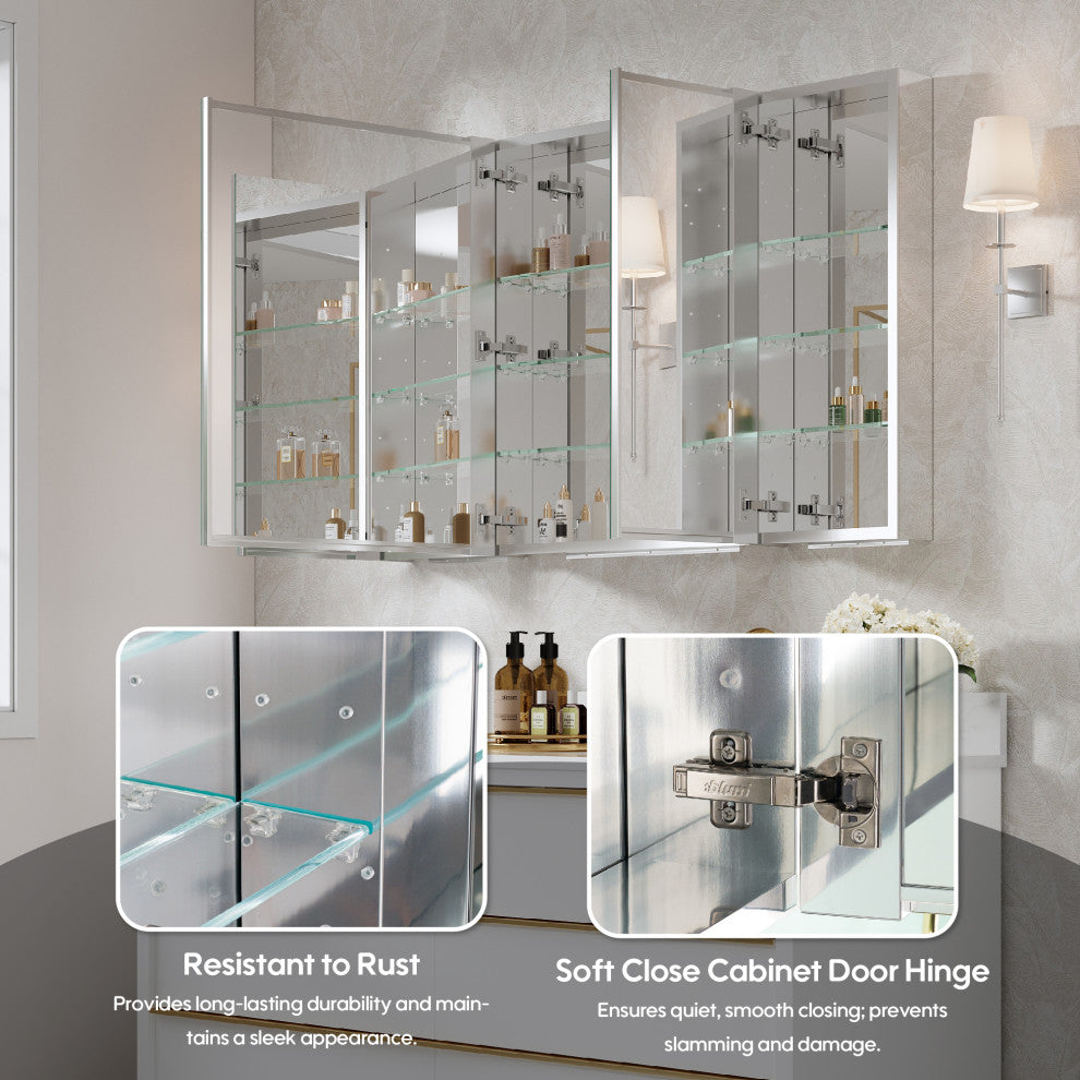 Recessed/Surface Mount Bathroom Medicine Cabinet, Reverse Installation, 44"x30"