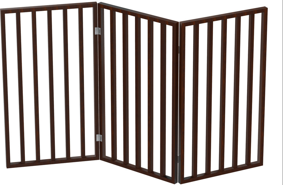 Wooden Pet Gate Tall Freestanding 3 Panel Foldable 54 x32" PETMAKER, Dark Brown