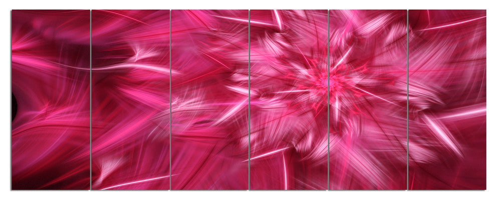 Rotating Fractal Pink Fireworks, Floral Canvas Art Print, 70"x28", 6 Panels