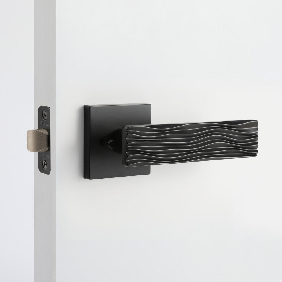 Modern Heavy Duty Designer Interior Door Lever - Ridge Collection, Matte Black, Passage Left Hand