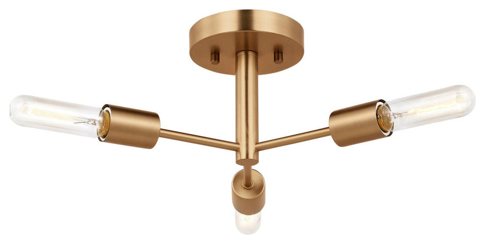 Axis Three Light Semi-Flush Mount, Satin Brass