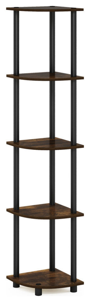 5 Tier Corner Display Rack Multipurpose Shelving Unit, Amber Pine/Black