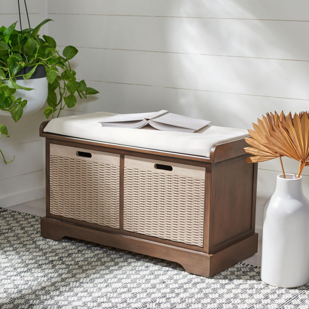 Safavieh Landers 2 Drawer Cushion Bench, Brown