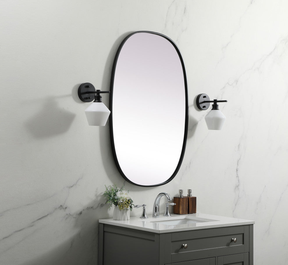 Metal Frame Oval Mirror 27X40 Inch, Black