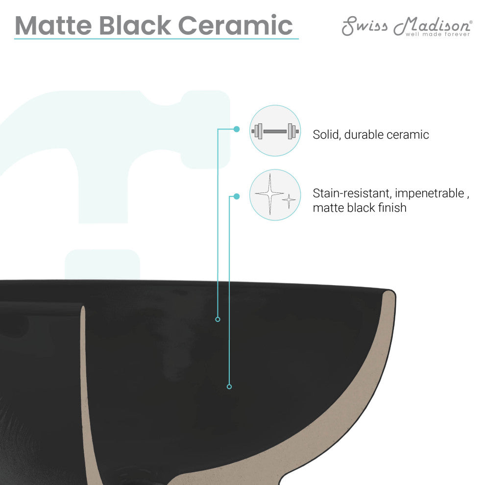 48" Ceramic Vanity Sink Top, Matte Black