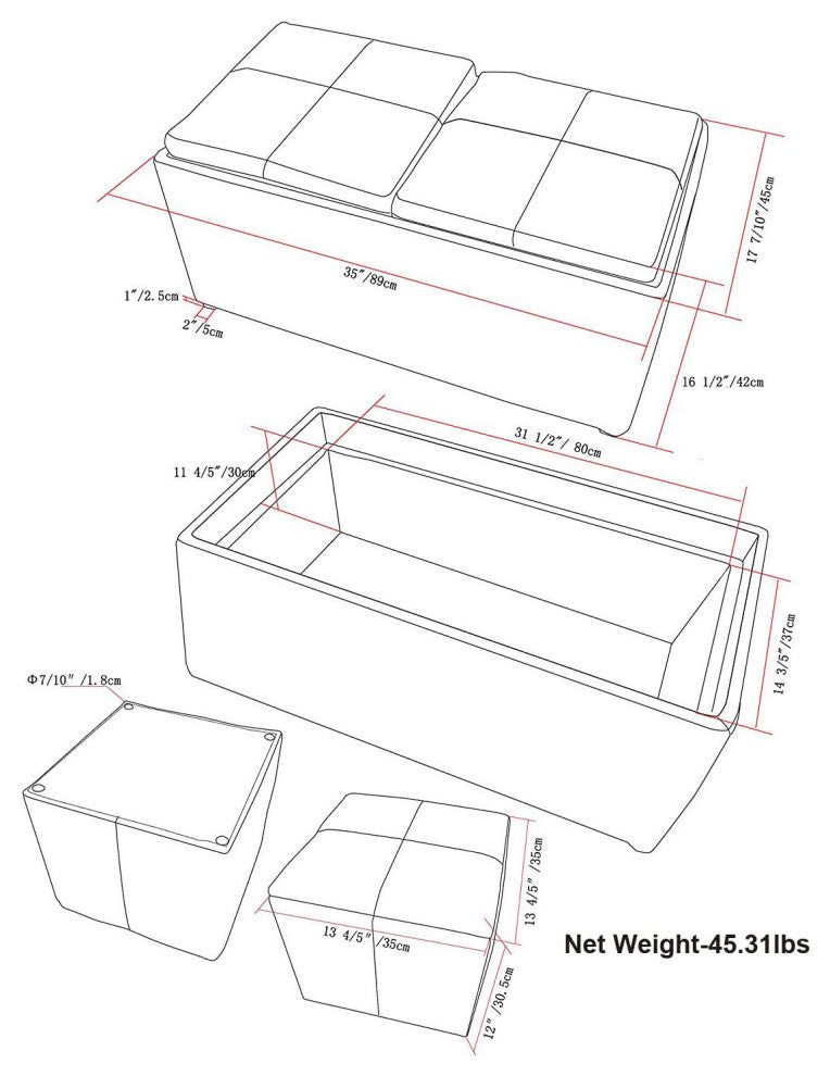 Avalon 5 Piece Storage Ottoman