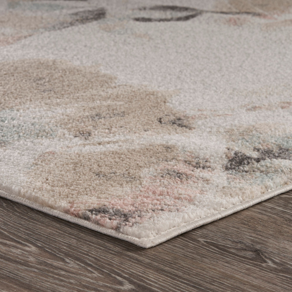 5' x 7' Ivory Soft Floral Artwork Area Rug
