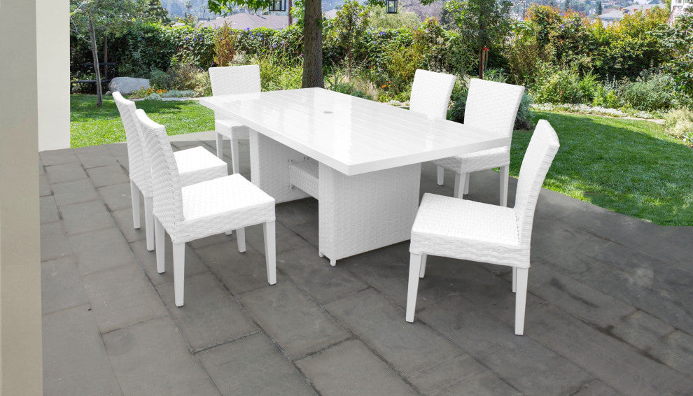 Miami Rectangular Outdoor Patio Dining Table with 6 Armless Chairs Sail White