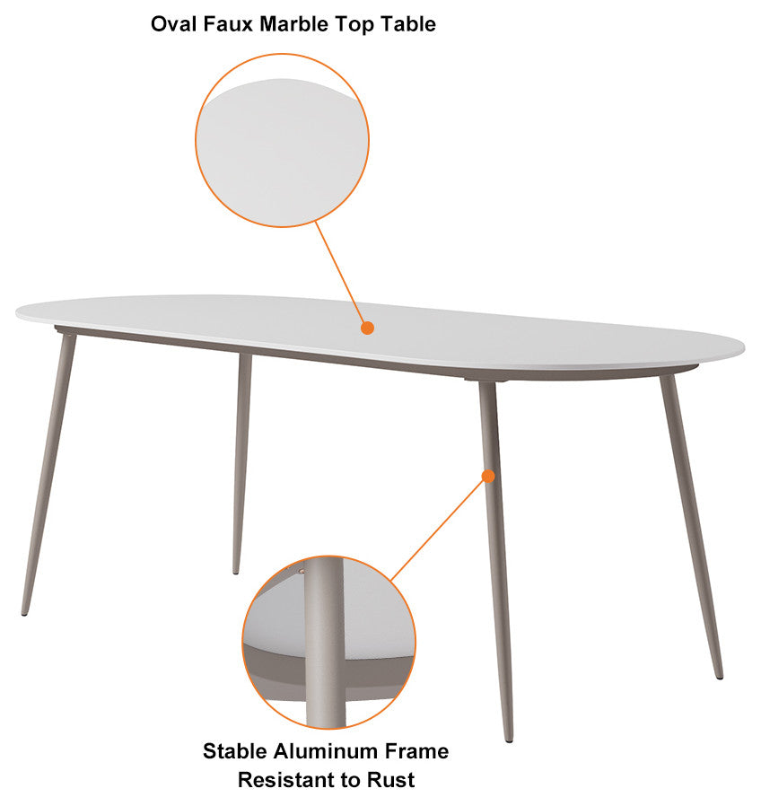 6 - Person Oval Faux Marble Top & Aluminum Outdoor Patio Dinning Table