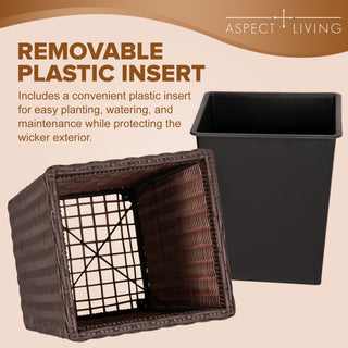 Sierra Square Wicker Planter 2-piece Set in Brown