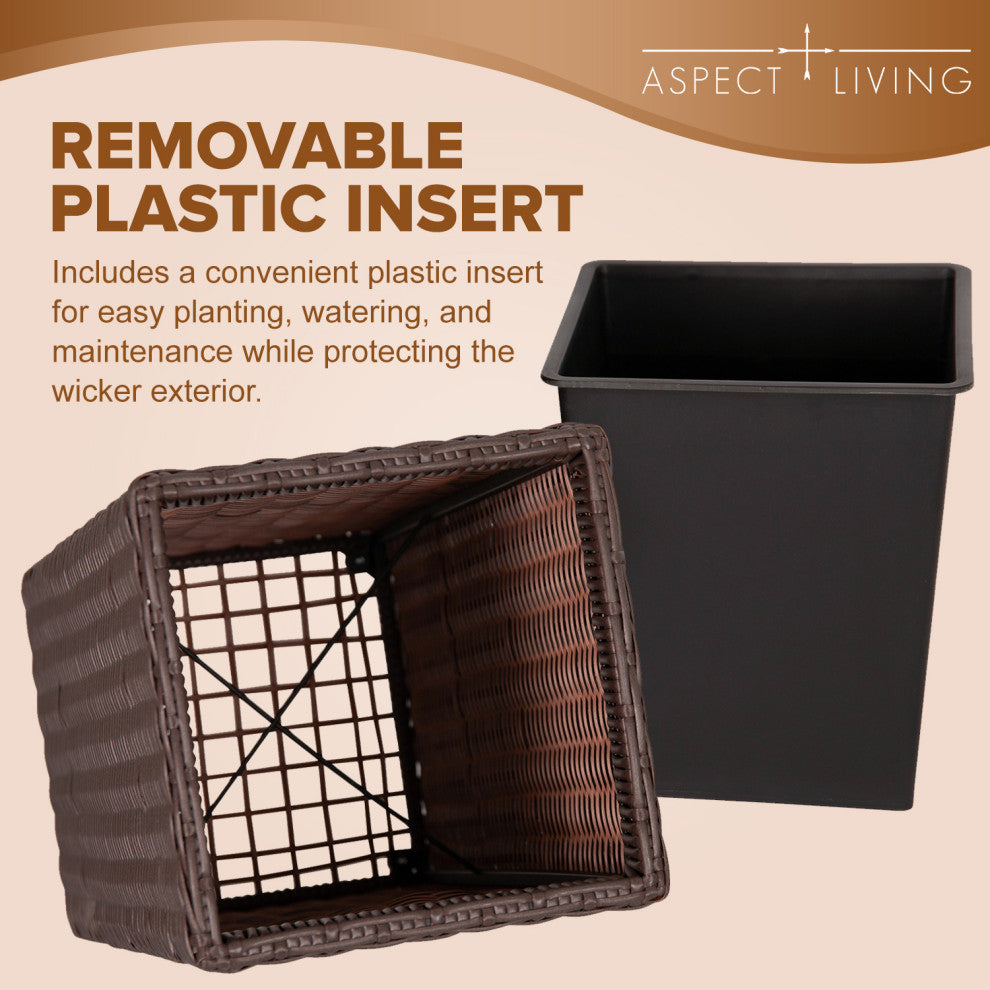 Sierra Square Wicker Planter 2-piece Set in Brown