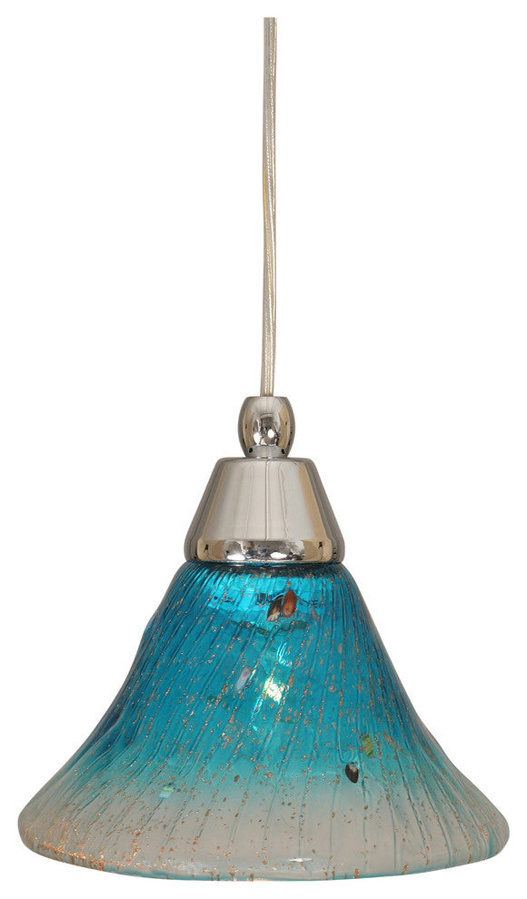 Cord Mini Pendant, Chrome/Teal Crystal