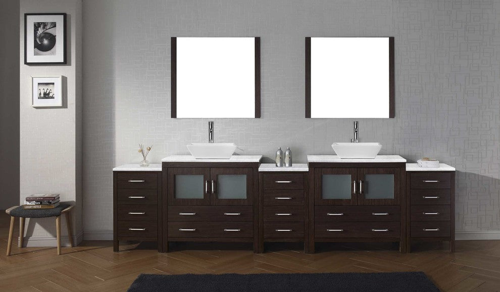 Dior 126" Double Bathroom Vanity, Espresso, Marble, Polished Chrome Faucets