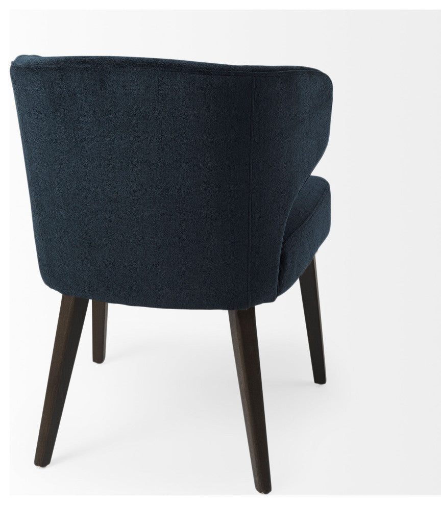 Niles Navy Blue Fabric With Dark Brown Solid Wood Frame Wingback Dining Chair