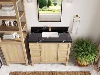 Elizabeth Oak 42" Single Sink Vanity, White 2" Calacatta Black