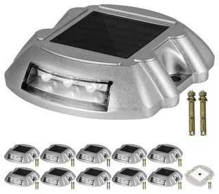 Solar Driveway Lights, Switch Button, Wireless, 6 LEDs, White, 12 Pieces