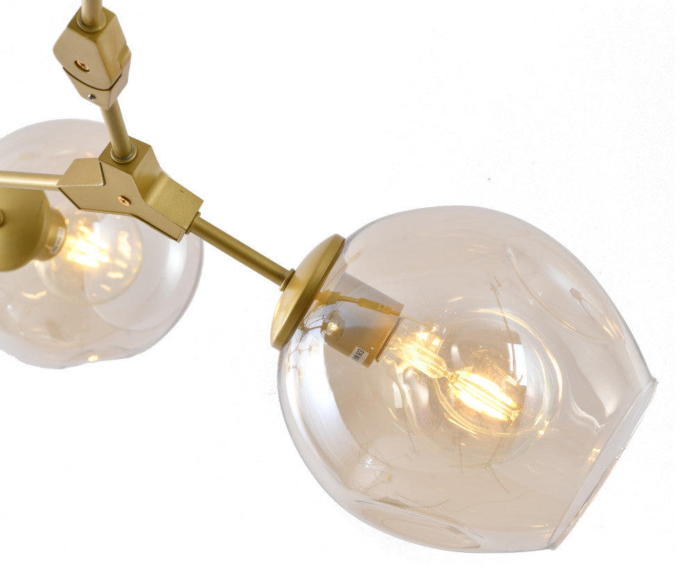 Black Metal Chandelier With Smoke Glass Shades, Gold