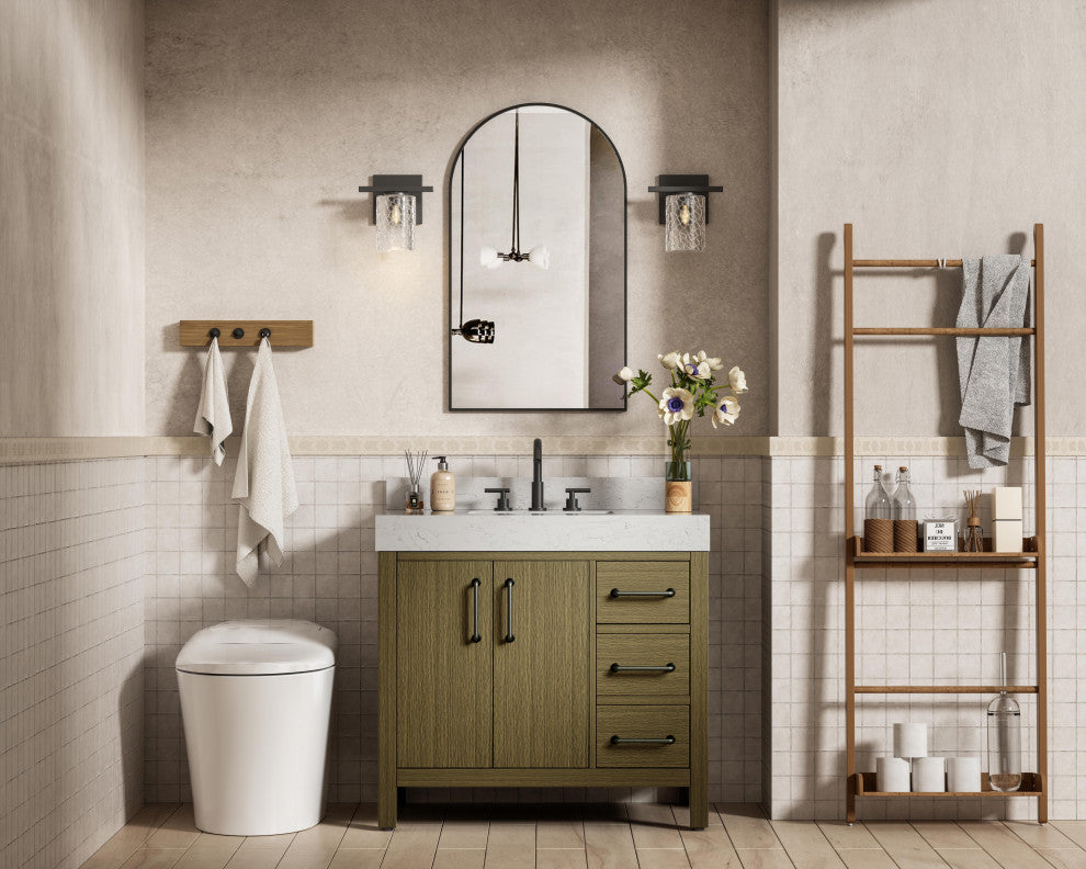 Home Living 36" Single Bathroom Vanity, Chestnut Brown With Backsplash