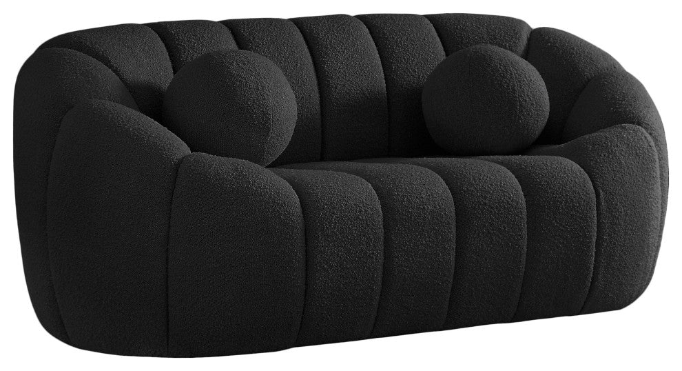 Elijah Boucle Fabric Upholstered Loveseat, Black