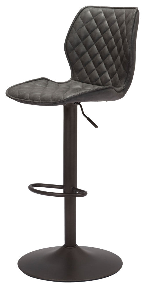 Bar Stool Chair Barstool, Faux Vinyl Leather, Steel, Vintage Gray, Bronze