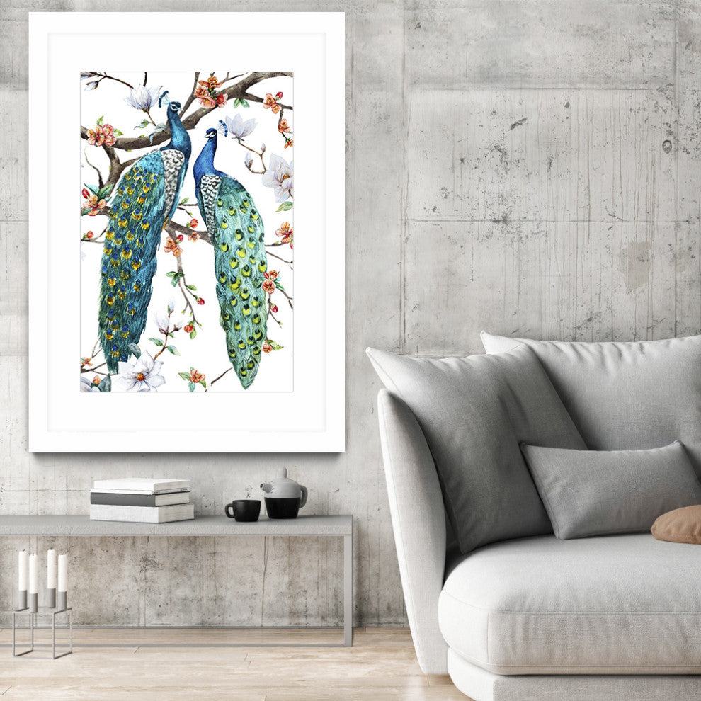 "Paradis Birds I" Matted and Framed, 52"x36"