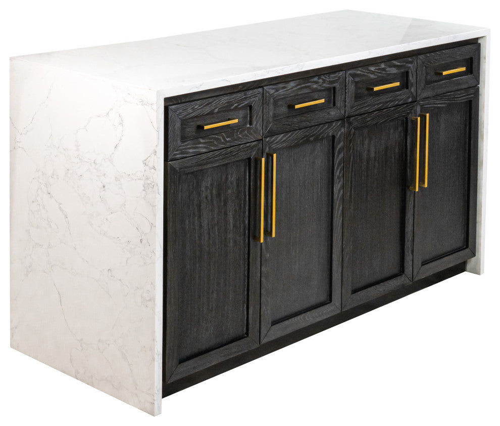 Palisade 60" Kitchen Island, Dark Oak, Engineered Marble