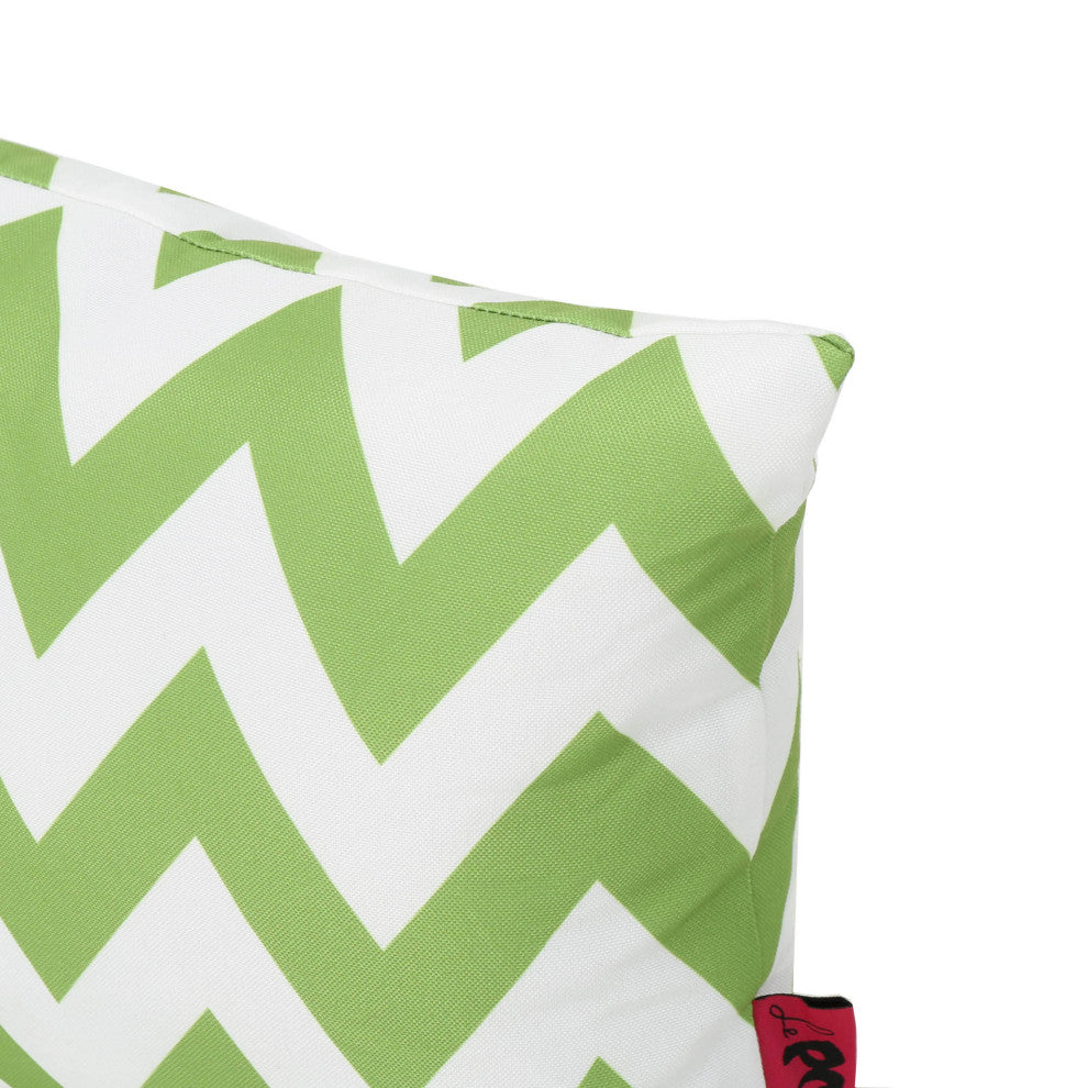 GDF Studio Embry Outdoor Chevron Water Resistant Rectangular Throw Pillow, Green