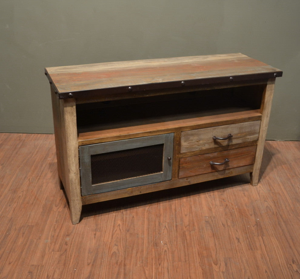 Rustic Farmhouse Style Multicolor TV Stand Media Console