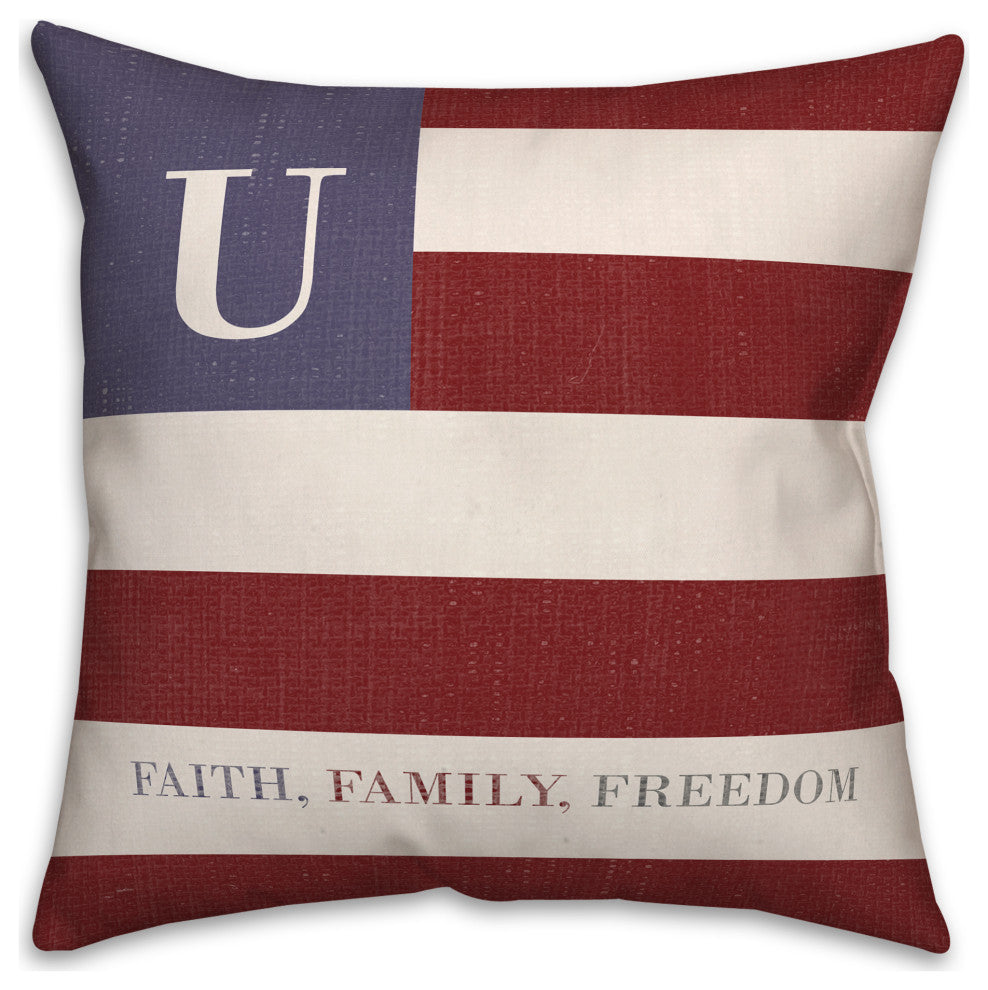 Faith Family Freedom Monogram Flag U 18x18 Spun Poly Pillow