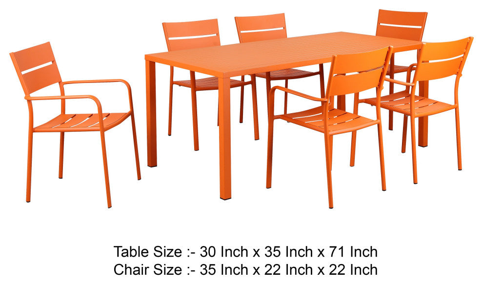 Benzara BM287799 Meta 7 Piece Outdoor Dining Table, Chairs Set, Orange