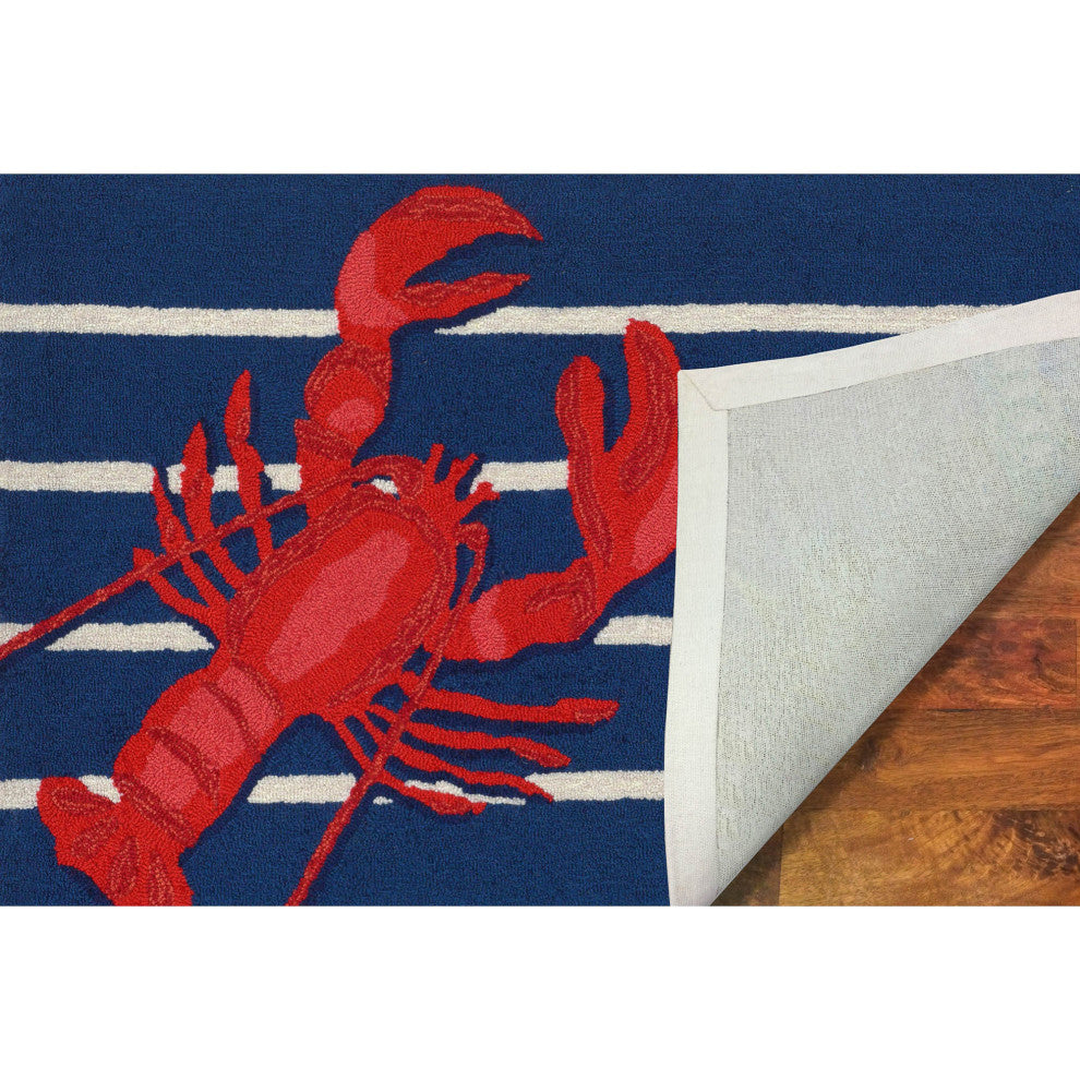 Frontporch Lobster on Stripes Indoor/Outdoor Rug Navy 2'6x4'