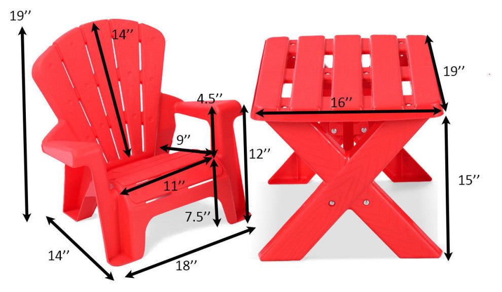 Giantex Plastic Kids Table & Chair Set 3-Piece Play Furniture In/Outdoor Red