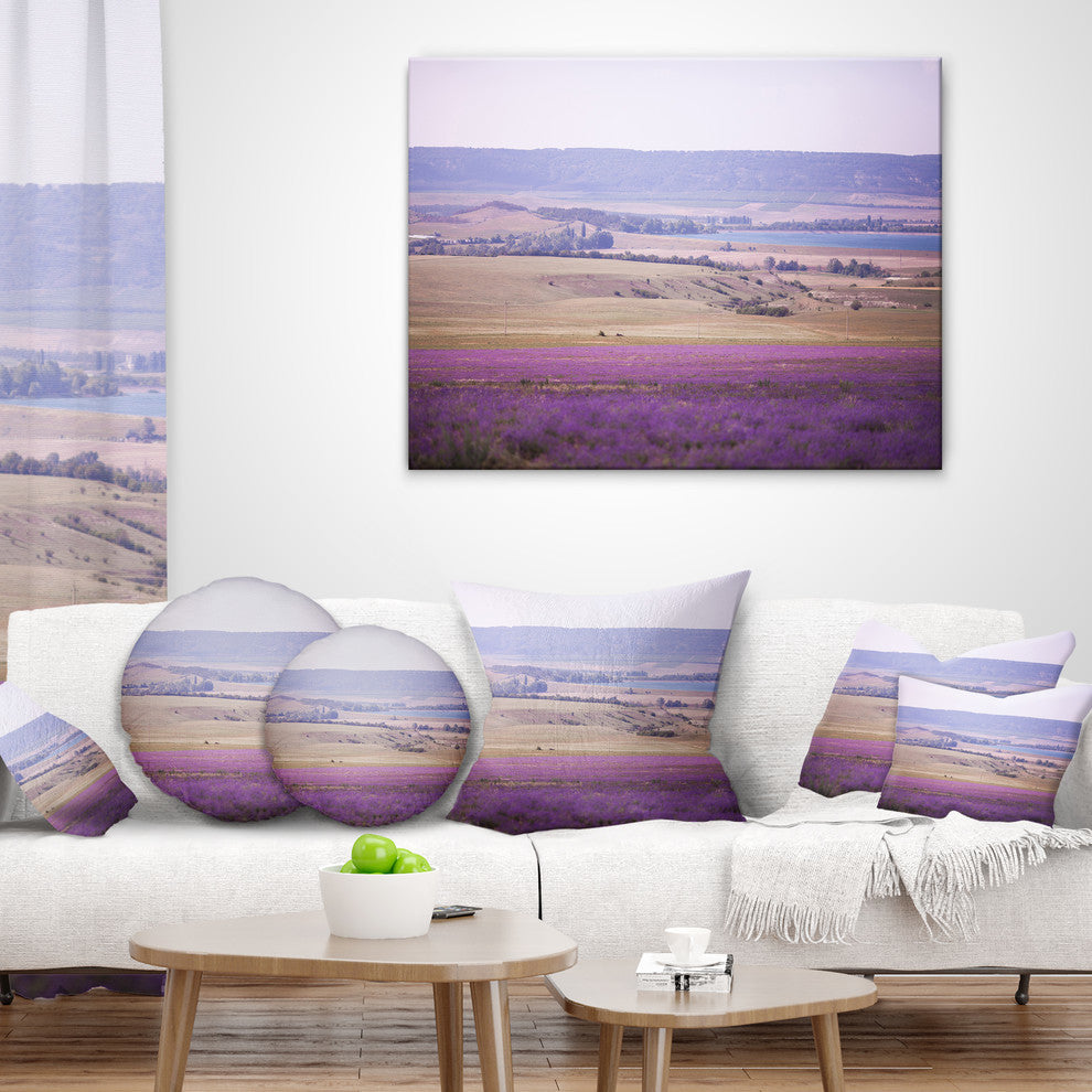 Calm Sunset Over Lavender Field Floral Throw Pillow, 16"x16"