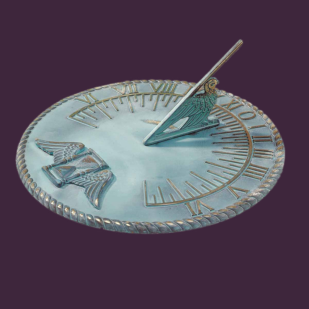 Sundial Verdigris Solid Brass Garden Clock 10'' Diameter Garden Modern Sundial