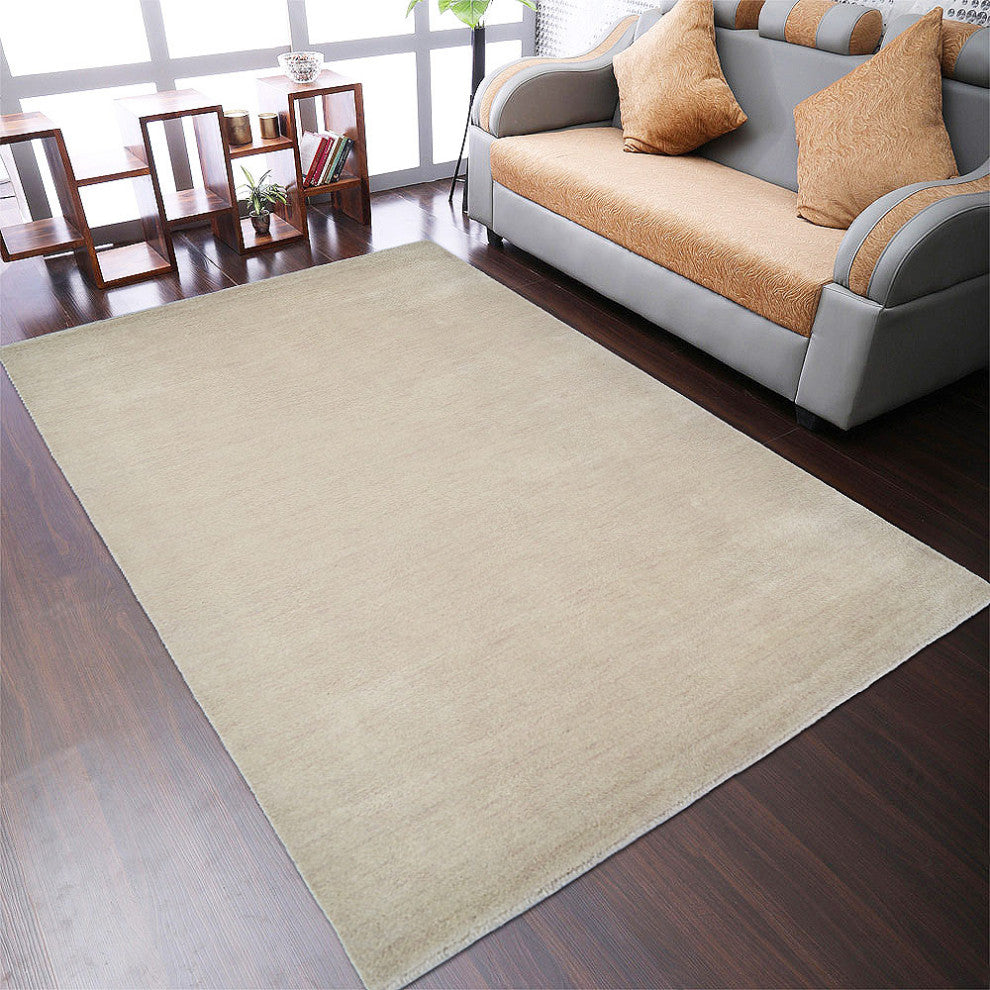 HAND KNOTTED LOOM WOOL ECO-FRIENDLY AREA RUGS - Rectangle, Beige, Solid