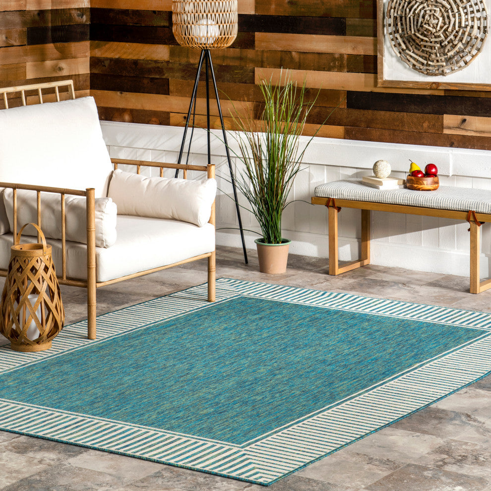 Nuloom Asha Simple Border Indoor/Outdoor Area Rug, Teal 9'6"x12'