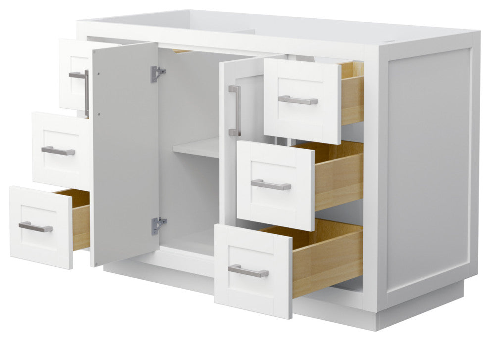 Miranda 48" White Single Vanity, No Top, No Sink, Nickel Trim