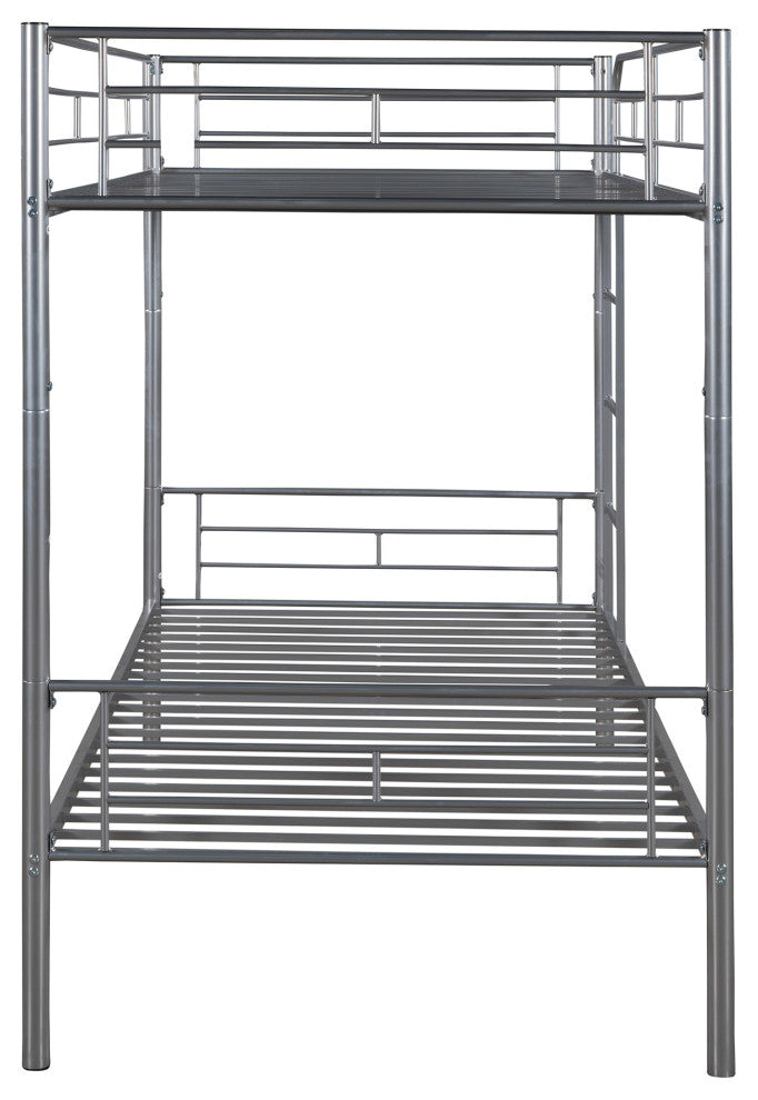 Gewnee Twin Over Twin Metal Bunk Bed with Ladder in Silver