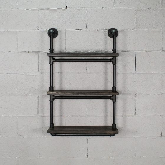 Juneau 30" 3-Tier Wall Mounted Bookcase, Black Steel/Dark Brown Wood