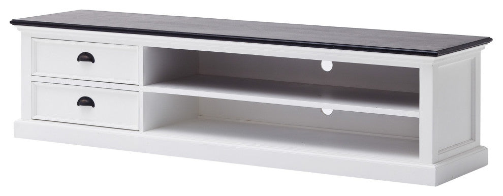 71" Classic White and Black Entertainment Unit With Two Drawers