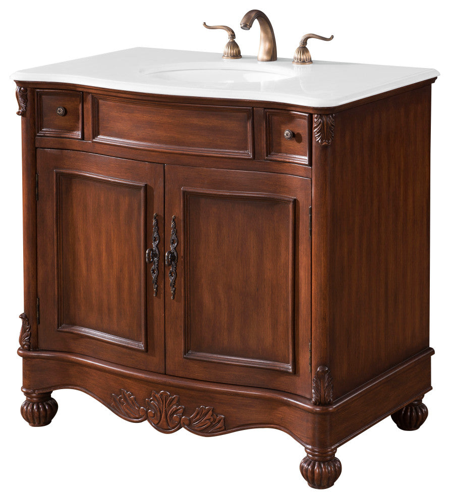 48" Single Bathroom Vanity, Teak Color With ivory white engineered marble, 36