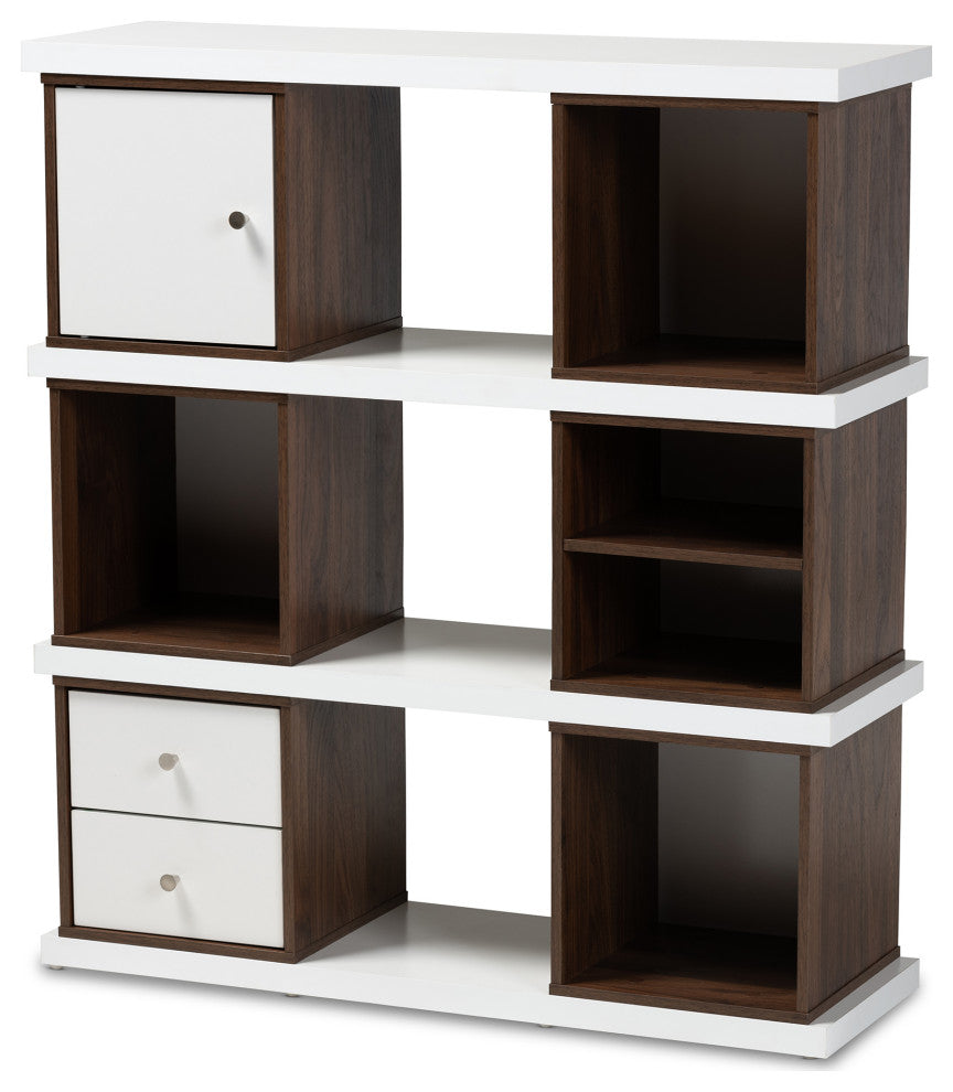Leadwick 2-Tone White and Walnut Brown Finish 2-Drawer Bookcase